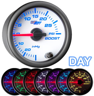 7 Color 30 PSI Boost Gauge – WHITE 2 1/16″